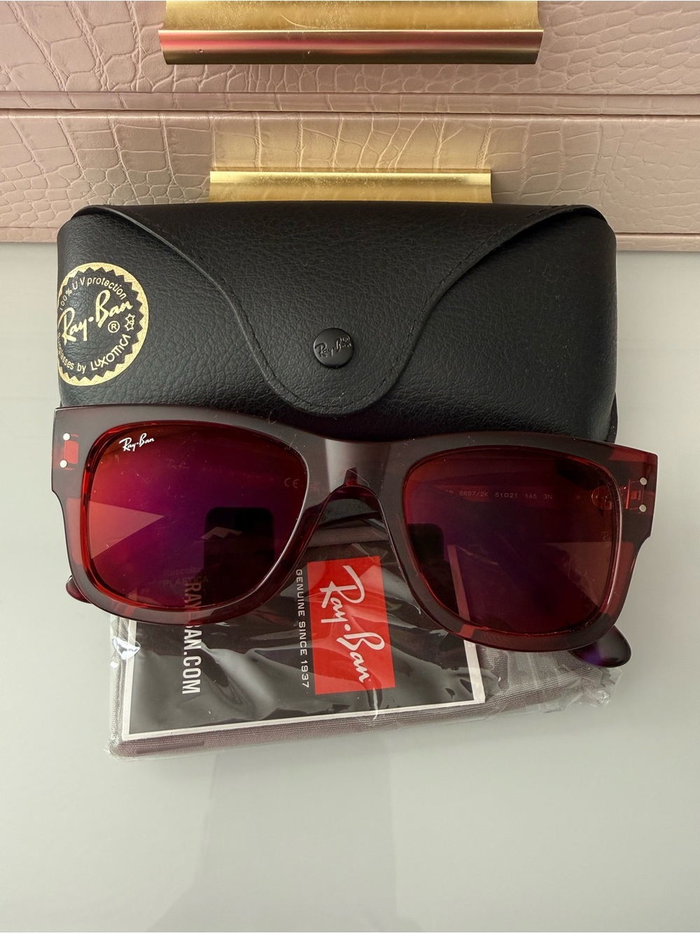 Ray-Ban Women's Red Transparent Square Sunglasses